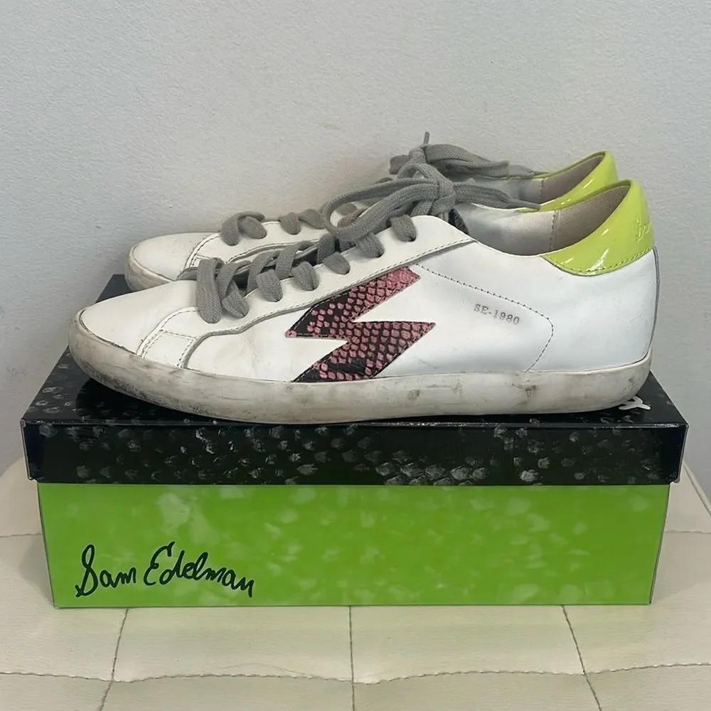 SAM EDELMAN Areson Mixed-Media Leather Sneakers Size 7 1/2